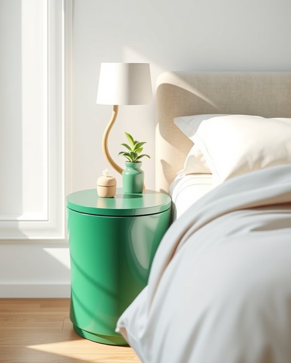 curved green bedside table