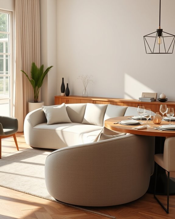 curved sofas enhance dining elegance