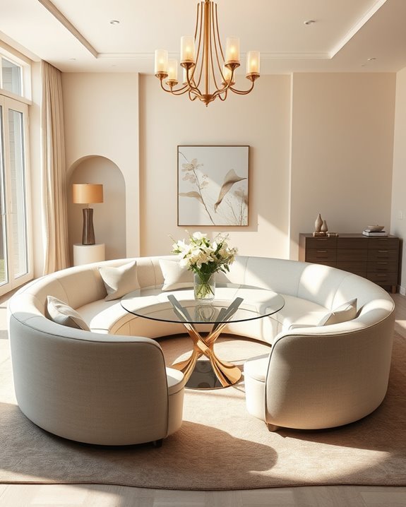 curved sofas enhance dining elegance