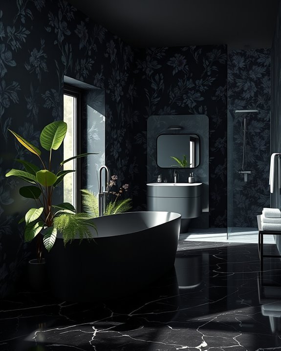 dark floral bathroom decor