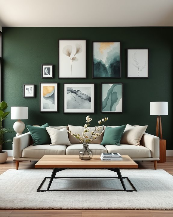 dark green feature wall