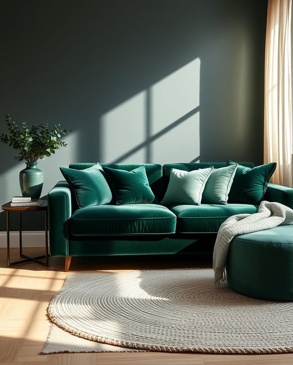 dark green textile accents
