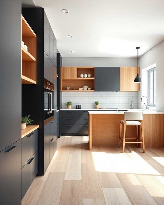 dark grey and bright wood