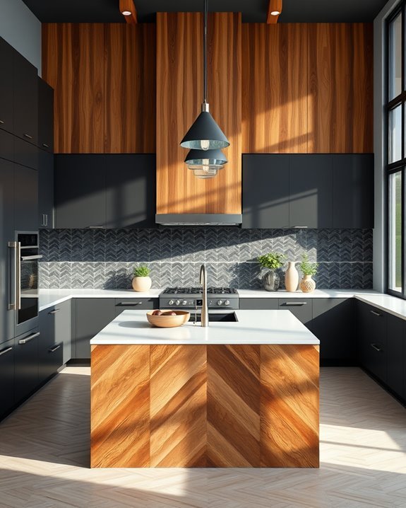 dark grey meets natural wood