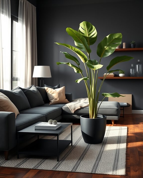 dark pots lush greenery