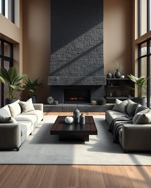 dark stone living room elegance