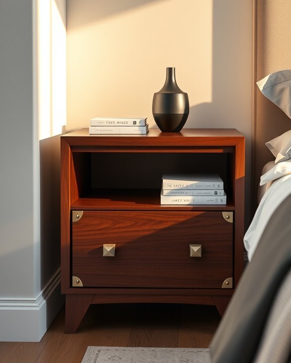 dark wood metal bedside tables