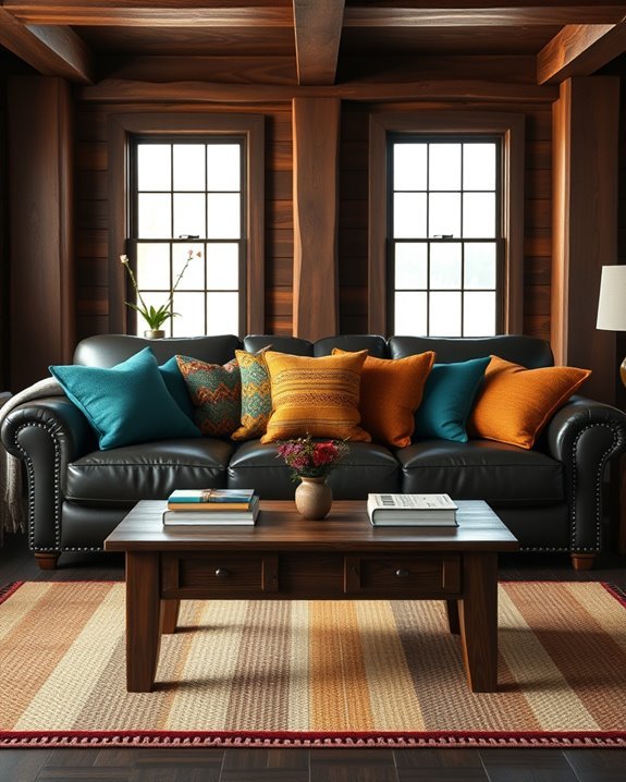 dark wood vibrant textiles