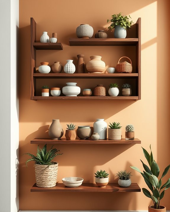 decorative brown floating shelves