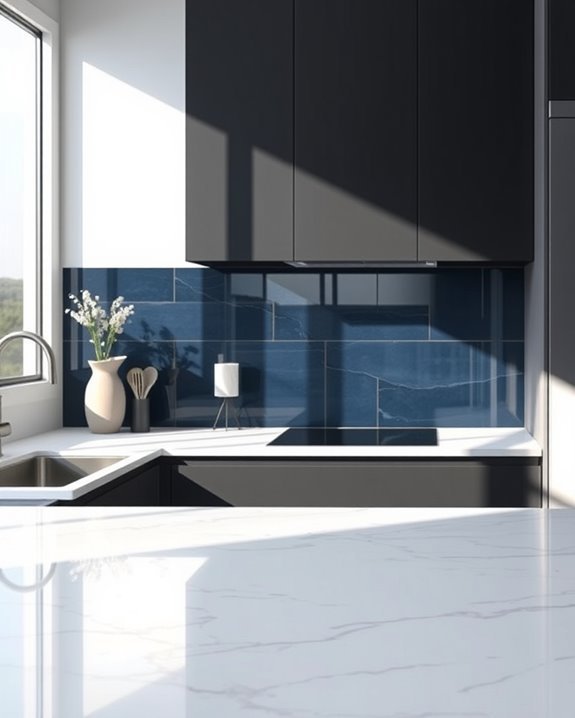 deep hued kitchen backsplash design