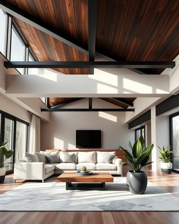 dramatic black and wood ceilings