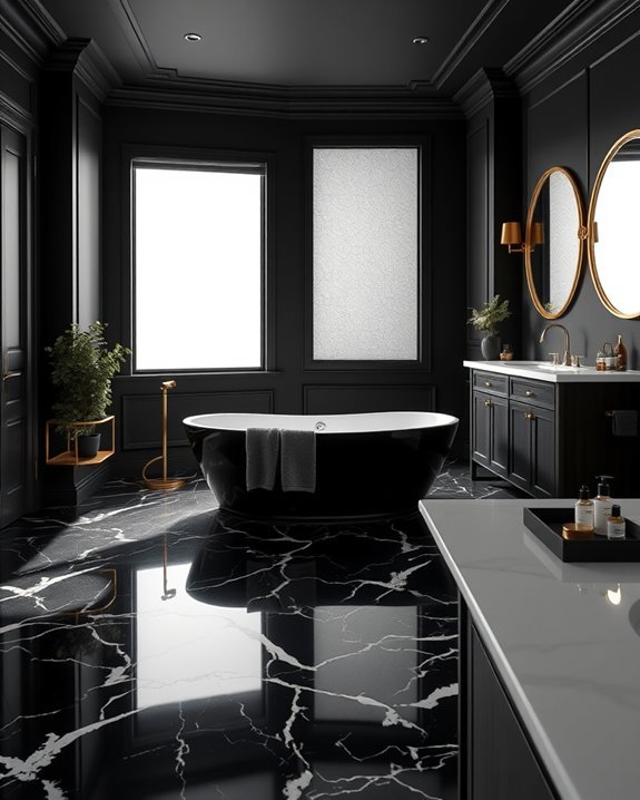 dramatic black bathroom design