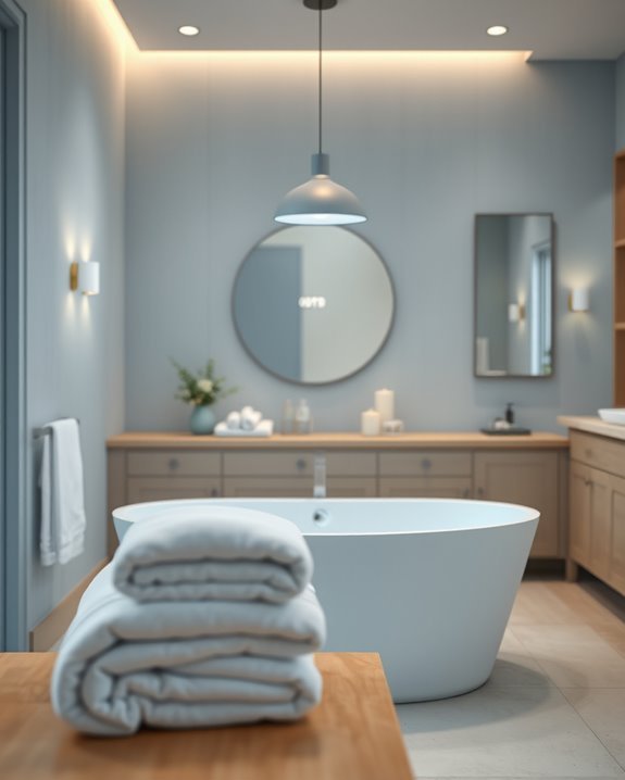 dusty blue bathroom lighting