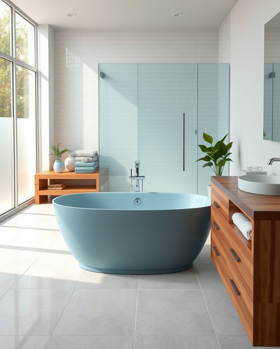 dusty blue wood accents