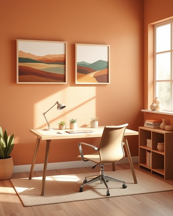 earthy artwork enhances workspace