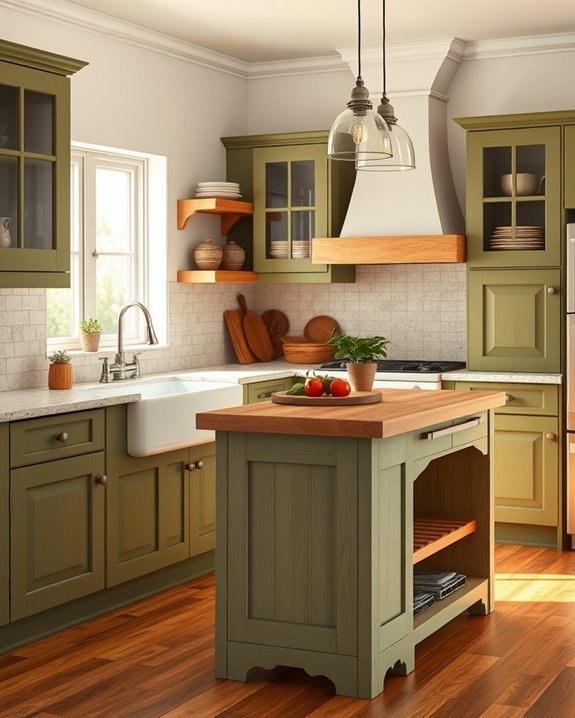 earthy olive green cabinets