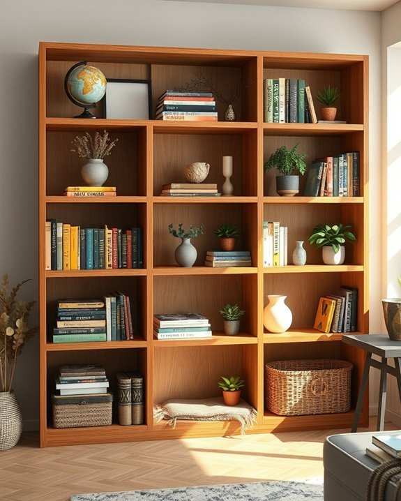 eclectic colorful shelf decor