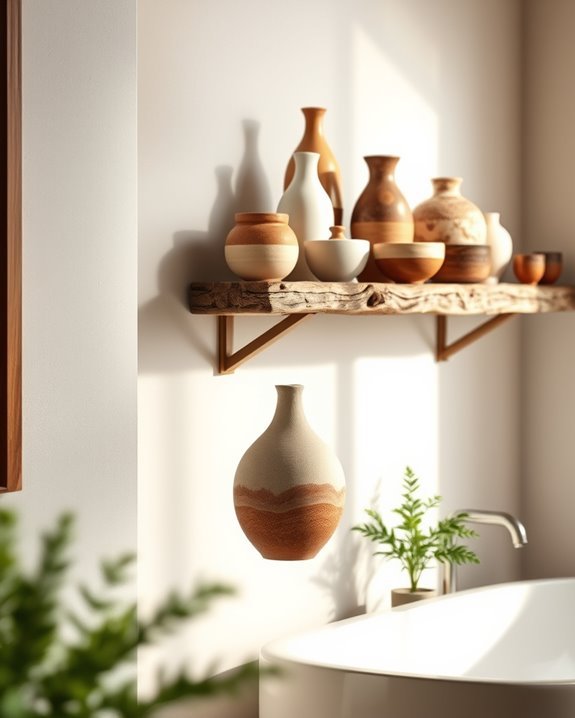 eclectic handmade pottery display