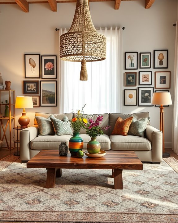 eclectic lighting enhances boho