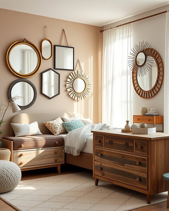 eclectic mirrors enhance bedrooms