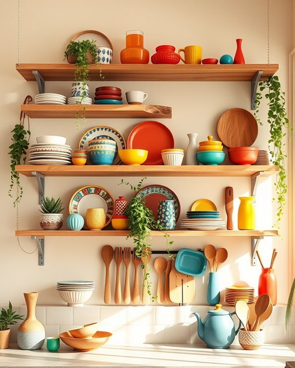 eclectic open shelving decor