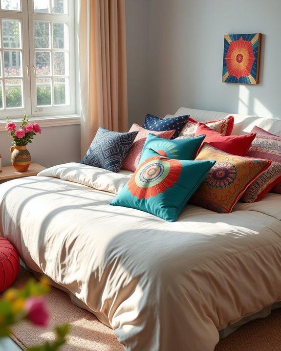 eclectic textured vibrant pillows
