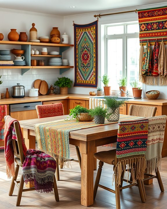 eclectic vibrant kitchen textiles