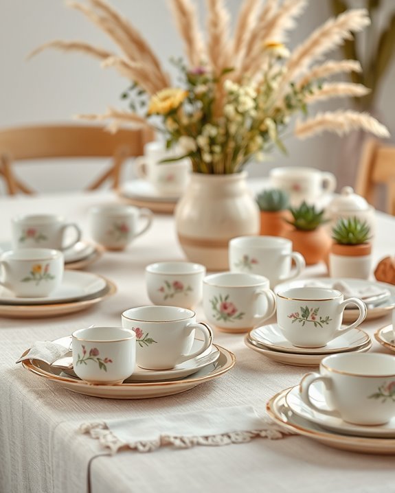 eclectic vintage dishware arrangement