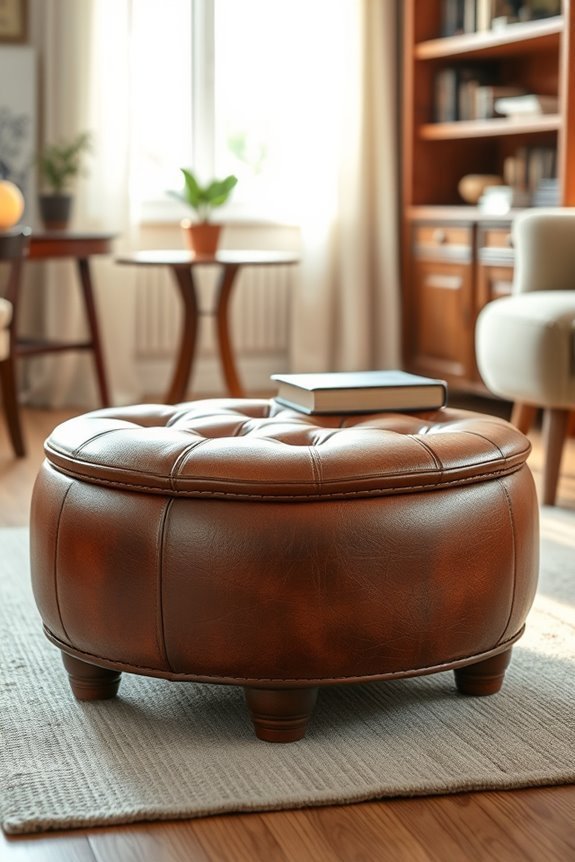 elegant antique leather footstool