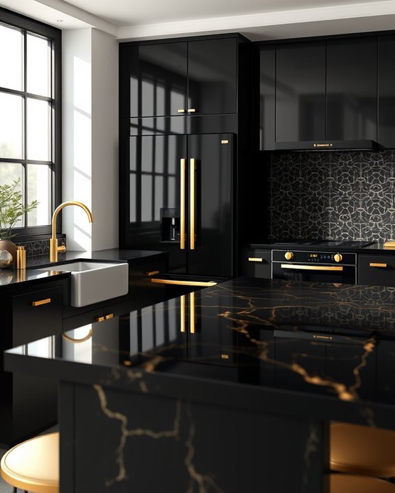 elegant black and gold appliances