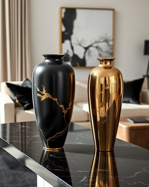 elegant black and gold vases
