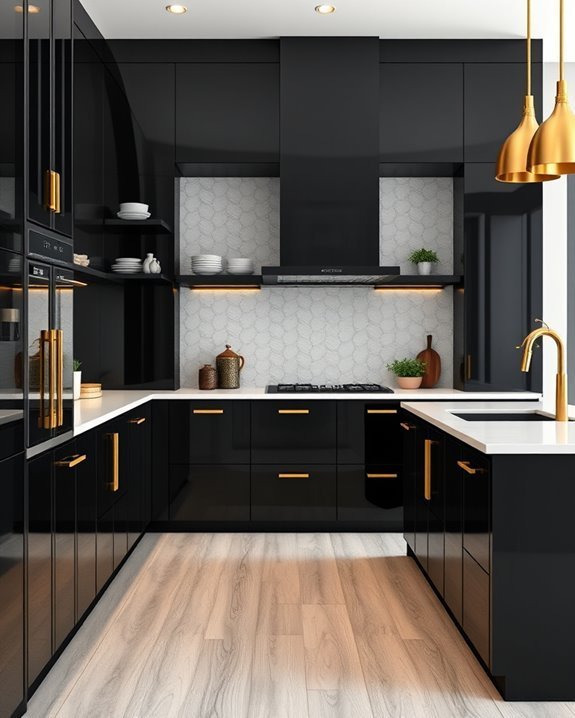 elegant black cabinets gold hardware