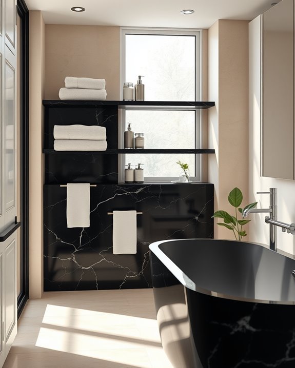 elegant black granite shelves