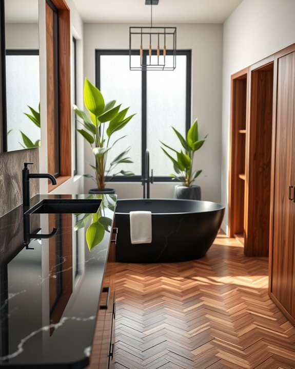 elegant black granite wood combination