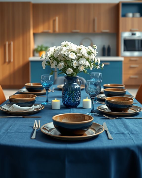 elegant blue brown table settings