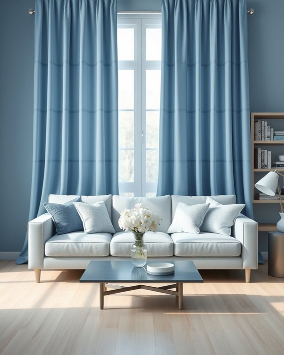 elegant blue curtains enhance tranquility