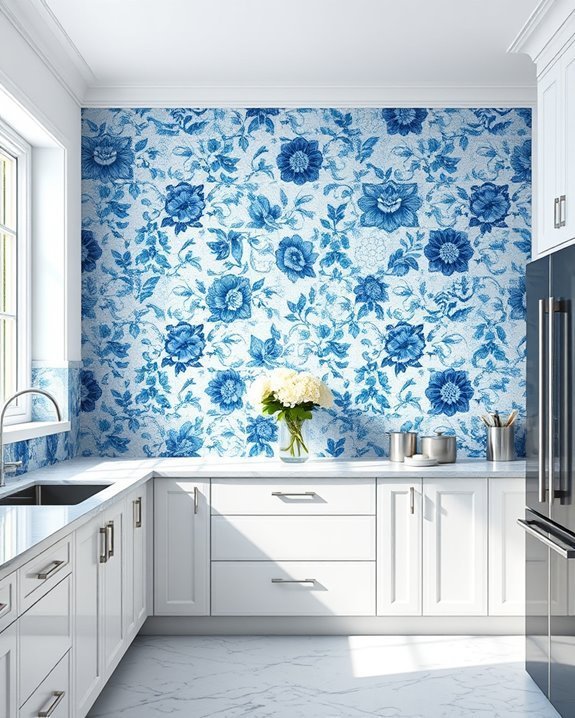elegant blue floral tiles