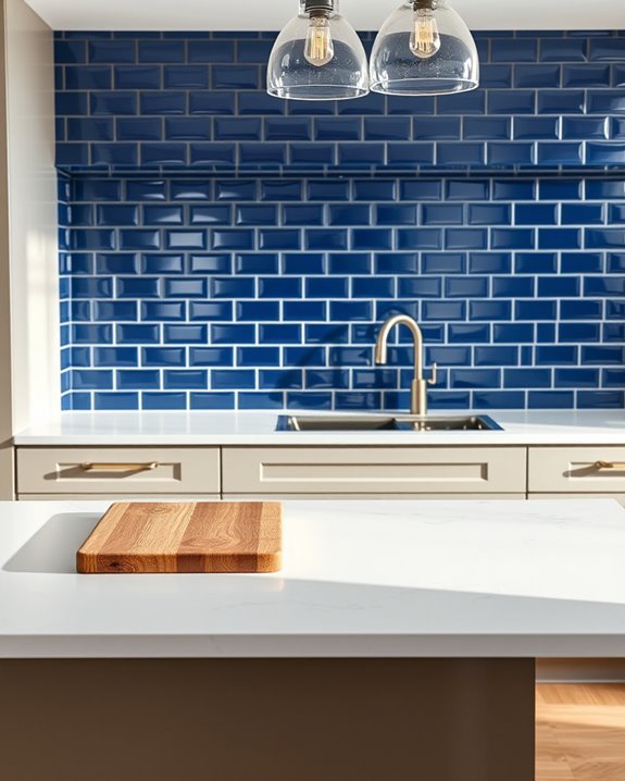 elegant blue tile backsplash