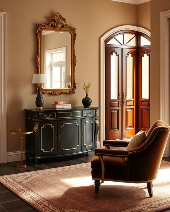 elegant brown and gold entryway