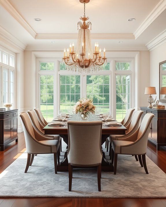 elegant chandelier enhances dining