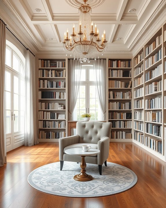 elegant chandelier library decor