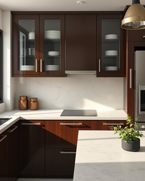 elegant chocolate glass cabinets