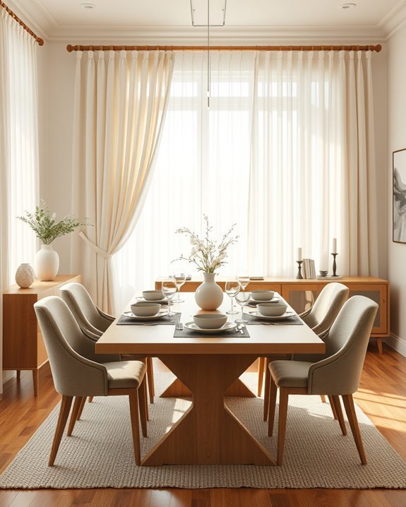 elegant curtains enhance dining