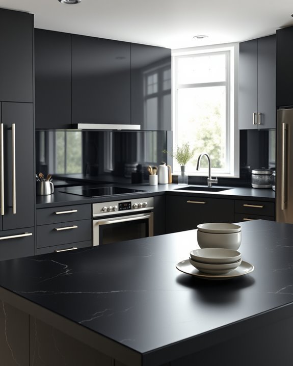 elegant dark glass backsplash