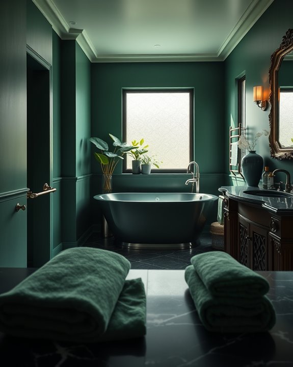 elegant dark green bathroom
