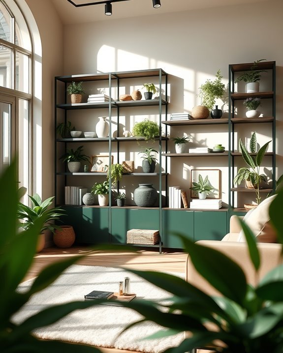 elegant dark green shelving