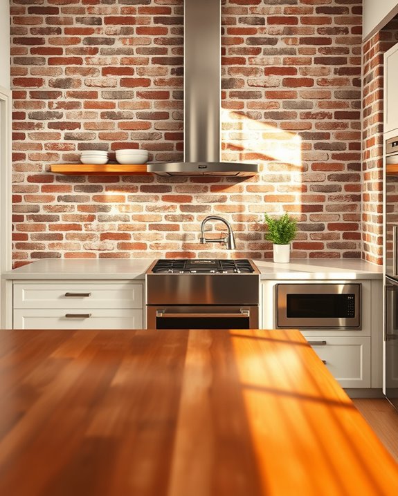 elegant exposed brick backsplash