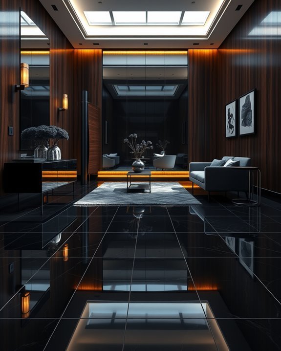 elegant glossy black tiles