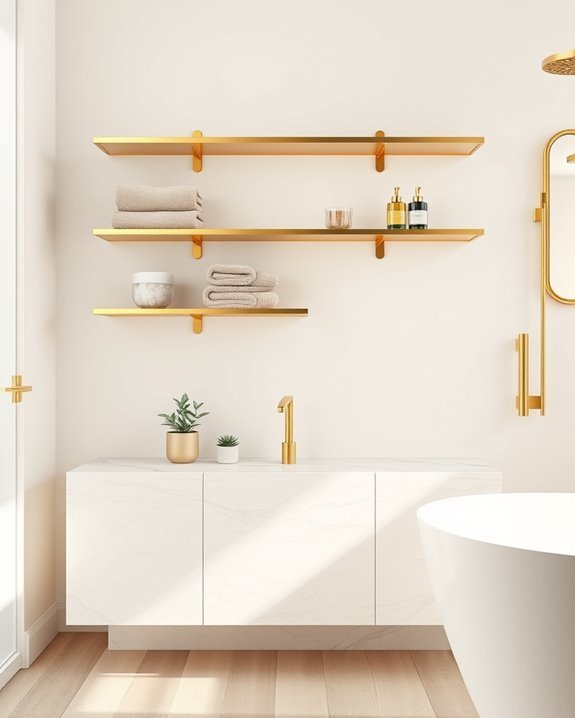 elegant gold bathroom shelving