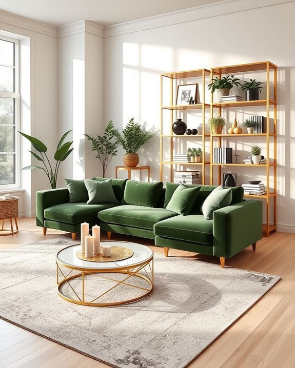 elegant gold corner shelving